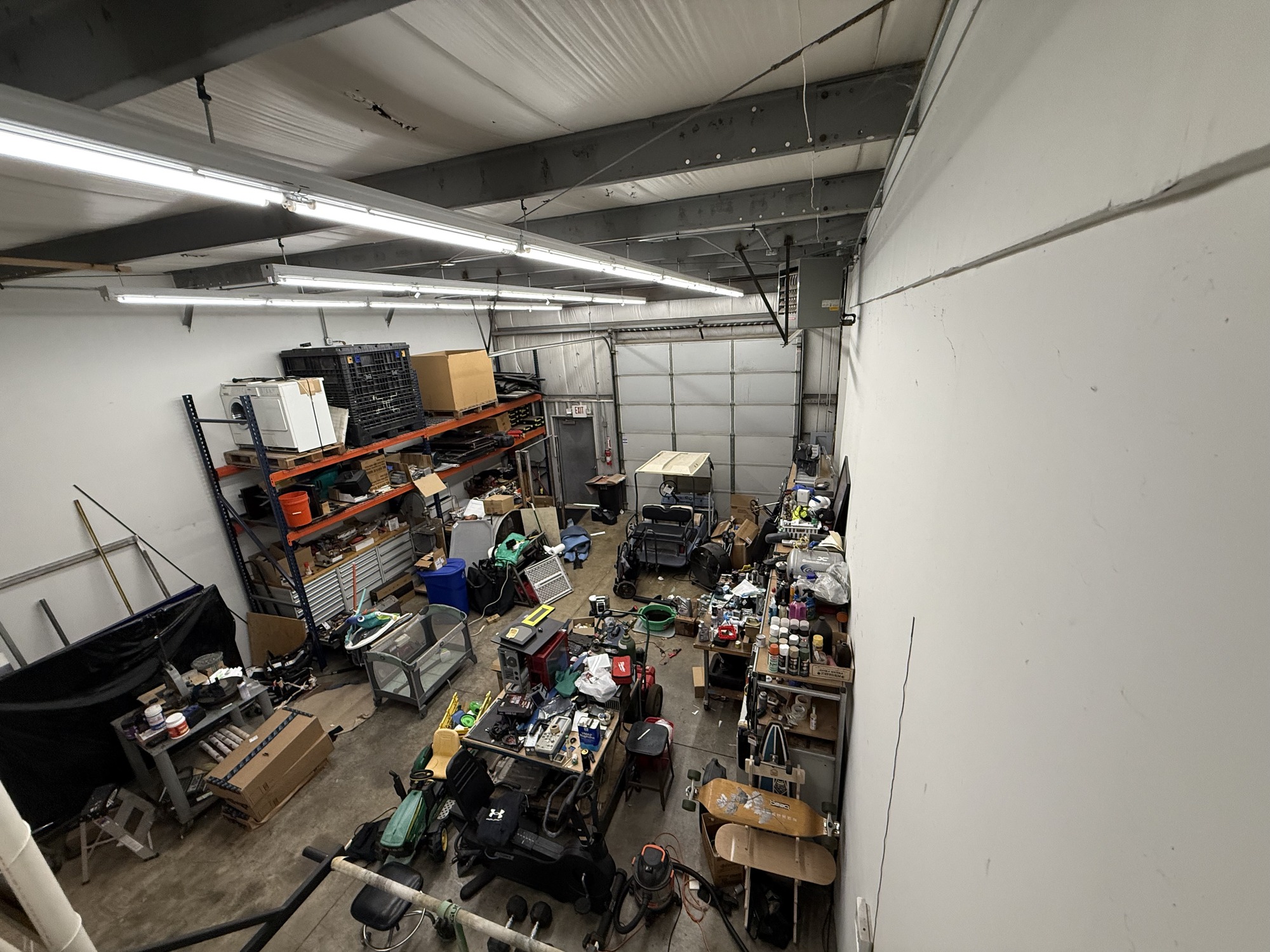 Warehouse interior with loading door and storage